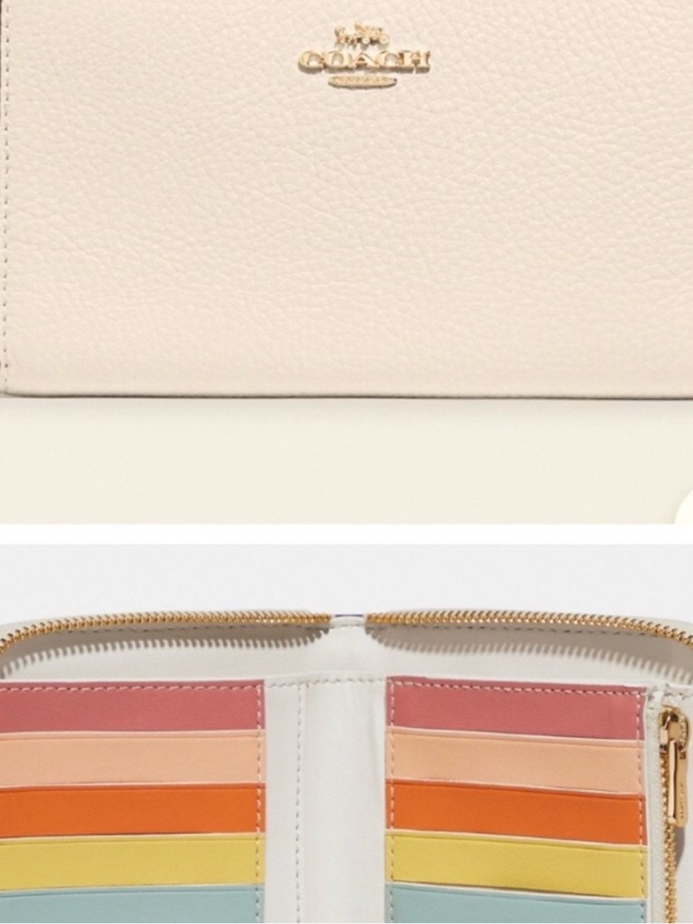 Coach Zip Around White Wallet With Rainbow Interior- RARE
